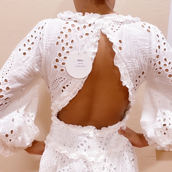 White Eyelet lace open-back Romper - Picture 3 of 16